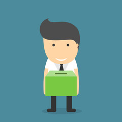 Businessman holding box