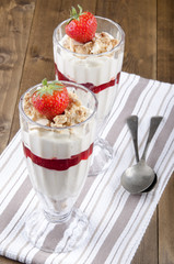 trifle with whipped cream and strawberry