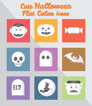 Holloween Flat Color Square Icons