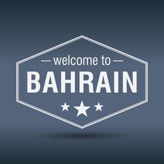 welcome to Bahrain hexagonal white vintage label