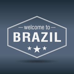 welcome to Brazil hexagonal white vintage label