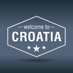 welcome to Croatia hexagonal white vintage label
