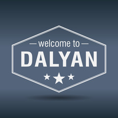 welcome to Dalyan hexagonal white vintage label