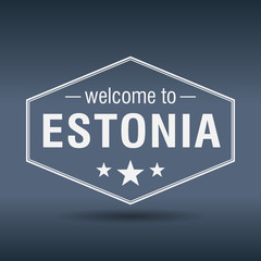welcome to Estonia hexagonal white vintage label