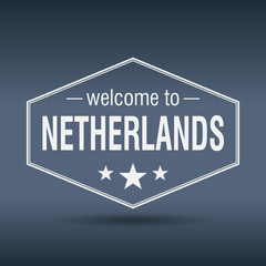 welcome to Netherlands hexagonal white vintage label