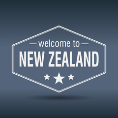 welcome to New Zealand hexagonal white vintage label