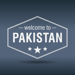 welcome to Pakistan hexagonal white vintage label