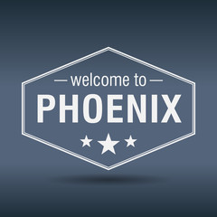 welcome to Phoenix hexagonal white vintage label