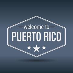 welcome to Puerto Rico hexagonal white vintage label
