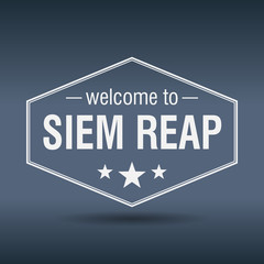 welcome to Siem Reap hexagonal white vintage label