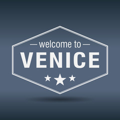 welcome to Venice hexagonal white vintage label