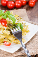 Portion of Penne with Basil Pesto