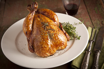 Grilled turkey on wooden plate for christmas and thanks giving