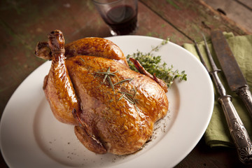 Grilled turkey on wooden plate for christmas and thanks giving