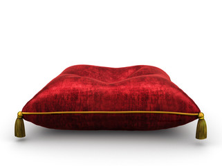 royal red velvet pillow on white background - obrazy, fototapety, plakaty