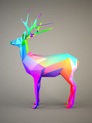 Deer with multicolor pattern on gray background