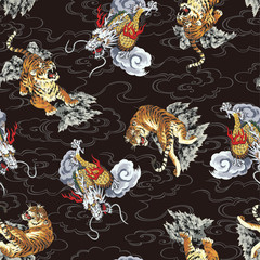 日本画調の龍パターン