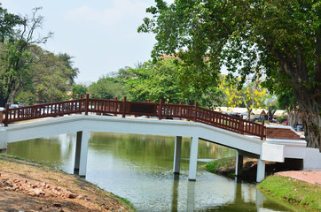 Bridge crossover canal in Ayutthaya Historical Park Thailand