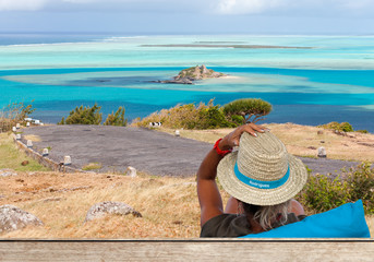 Obraz premium point de vue sur l'île Hermitage et le lagon rodriguais