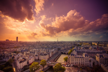 Paris France cityscape at sunset