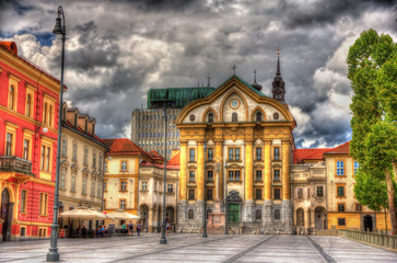 Fototapeta na wymiar Ursuline Church of the Holy Trinity in Ljubljana, Slovenia