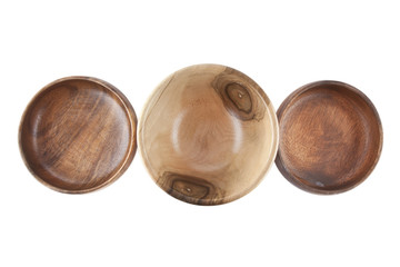 top view Wooden plates on white background