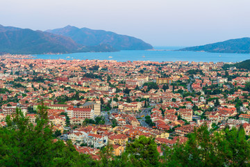 Fototapeta premium shooting a beautiful resort town with mountains