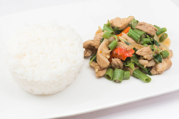 Basil fried rice with pork (Pad kra prao moo), Thai food