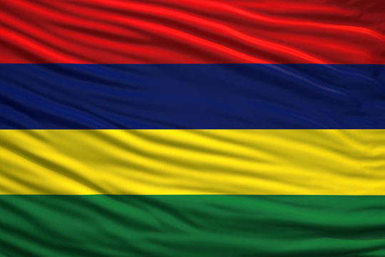 Waving Fabric Flag of Mauritius