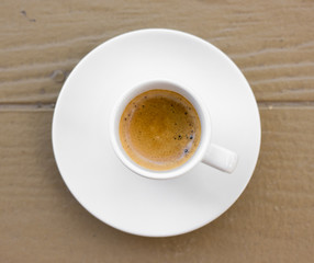 Top view of hot coffee cup