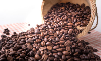 Studio Shot of Coffee Beans in a wooden bucket