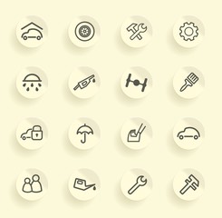Cars spare parts and service icons on stickers