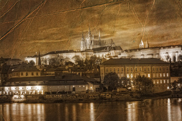 Zamek na Hradczanach w stylu retro Praga,Czechy. - obrazy, fototapety, plakaty