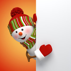 3d snowman New Year banner, winter holiday background