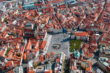 Aerial view of Staromestska squarein Prague, Czech Republic