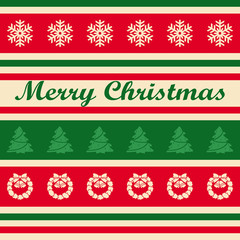 Christmas card with colorful symbols on striped background