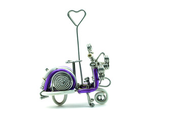 Scooter handmade Of aluminum wire  isolated on white background