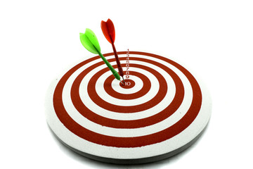 Fototapeta na wymiar Red dart target with red and green arrows