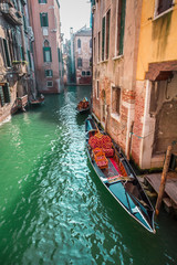 Beautiful gondolas on a canal in Venice