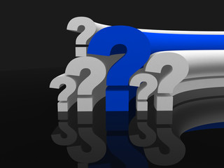 Question marks single blue - 3d render