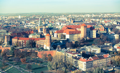 Fototapeta premium Royal Castle in Krakow's Old Town. Film photography imitation.