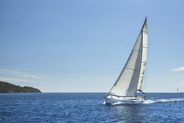 Fototapeta premium Sailing off the coast in the Aegean Sea. Luxury yachts.