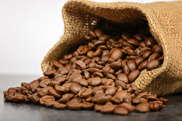Studio shot of coffee beans in a bag