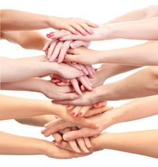 Young people's hands isolated on white