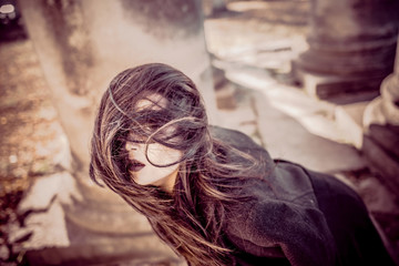 Long hair girl with scary makeup