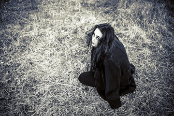 Long hair girl with scary makeup