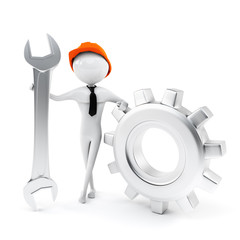 Man worker holding a big wrench