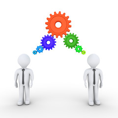 Businessmen are thinking with connected cogwheels
