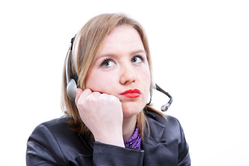Tired Woman with telephone headset