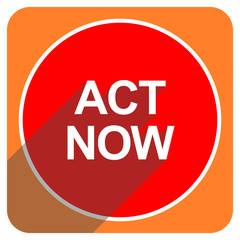 act now red flat icon isolated
